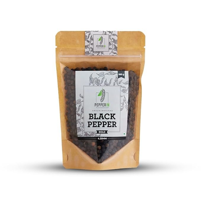 Pepperin® - Black Peppercorns (Whole) Bold | 100% Natural Sabut Kali Mirch | 100% Chemical-Free | Wayanad Origin - 500g