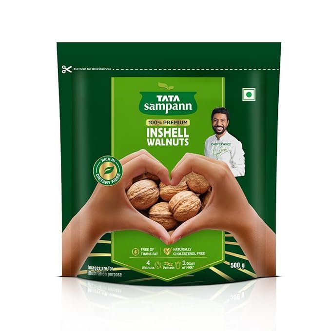 Tata Sampann Inshell Walnuts/Akhrot, Rich in Protein, Dietary Fibre & Magnesium, Source of Phosphorus, Naturally Cholesterol Free, Nutritious Snack, 500g
